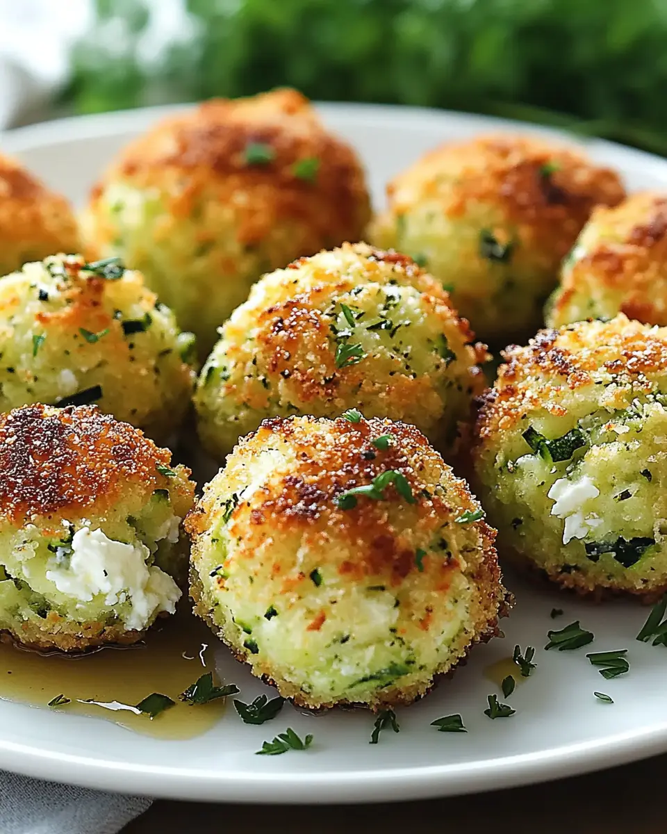 Knusprige Zucchini-Feta-Bällchen aus dem Ofen First Image First Image