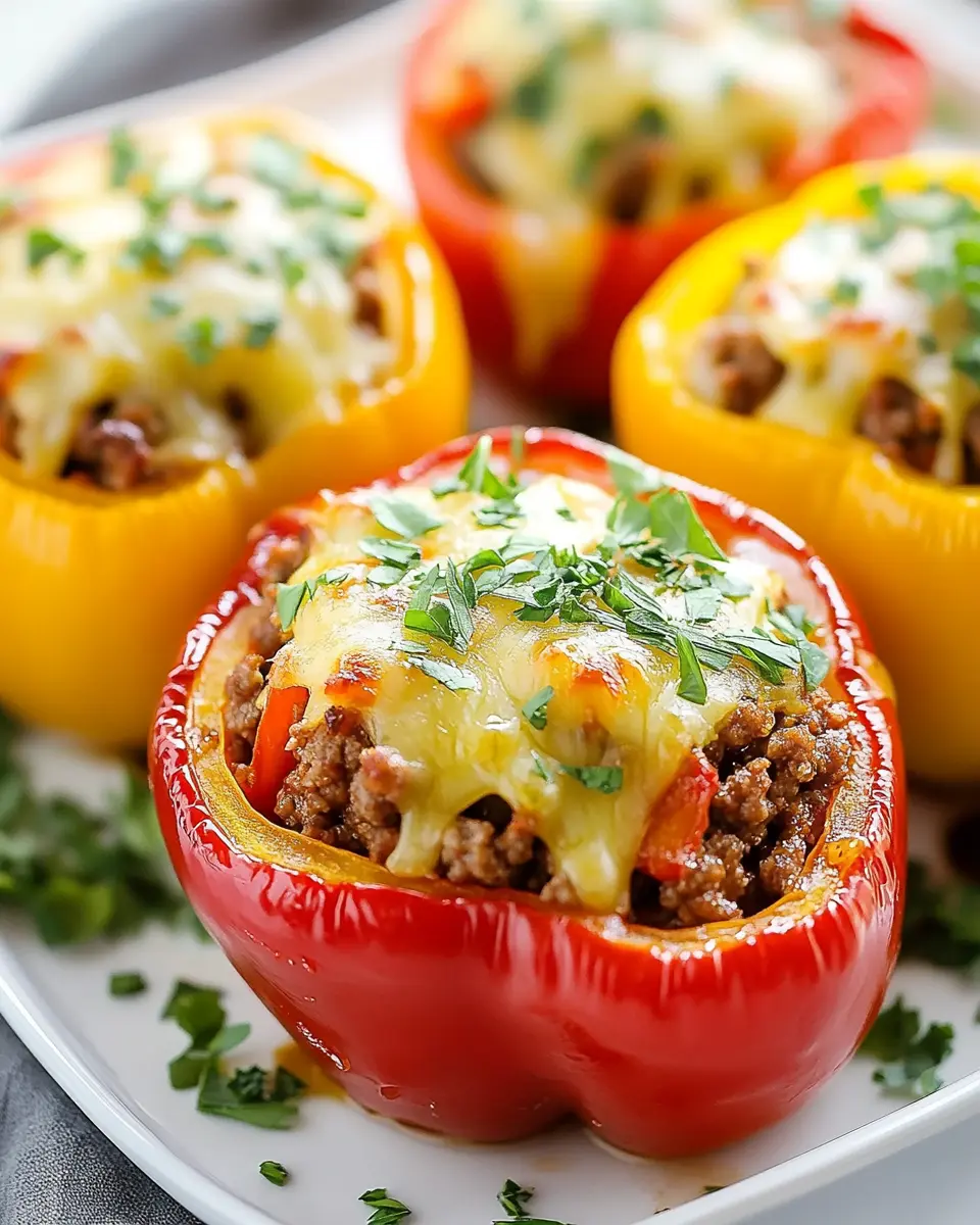 Gefüllte Paprika mit Hackfleisch und Käse First Image First Image