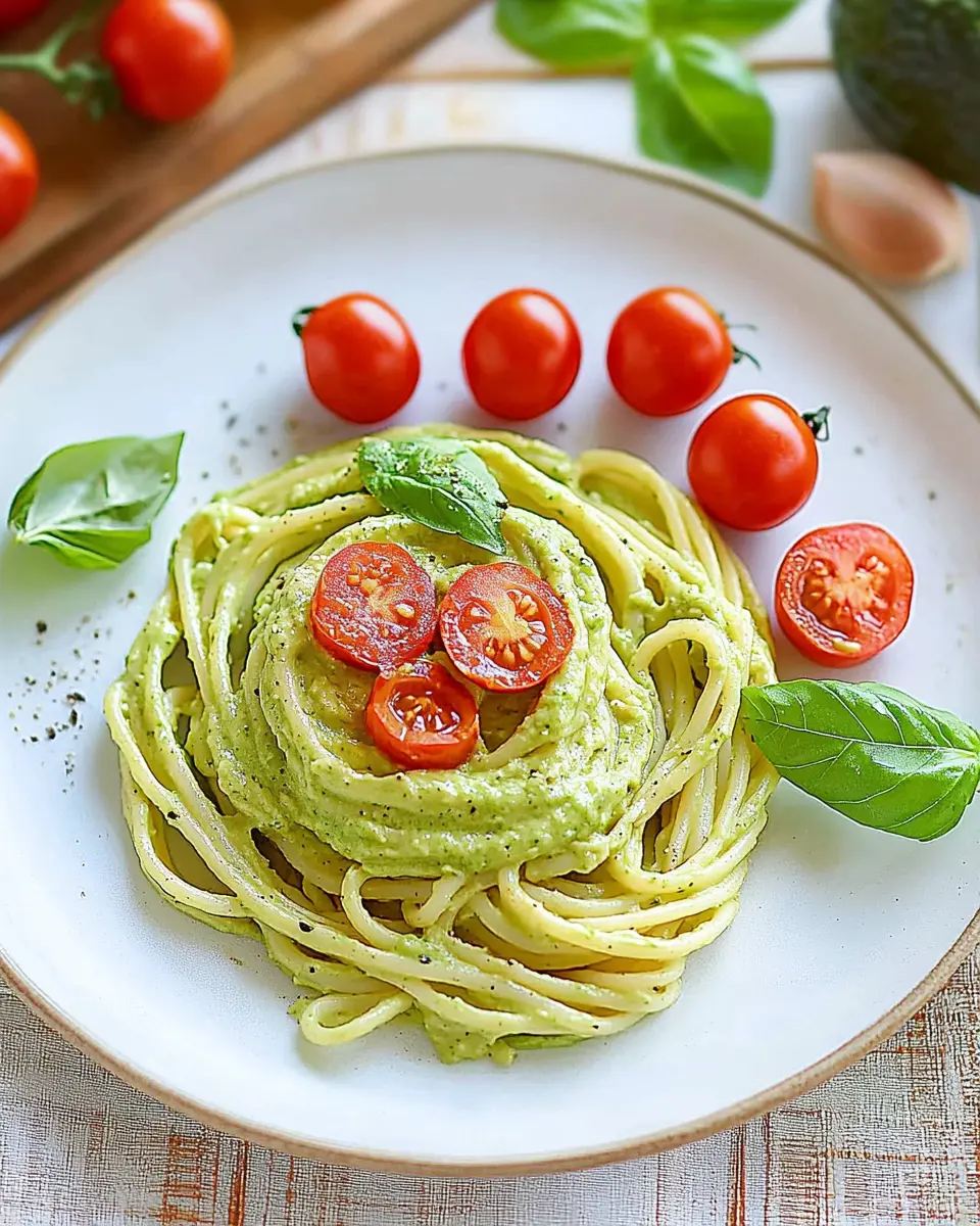 Cremige Avocado-Pasta mit Kirschtomaten First Image First Image