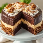 Schokoladenkuchen nach deutscher Art mit Kokosnuss-Pekannuss-Füllung First Image