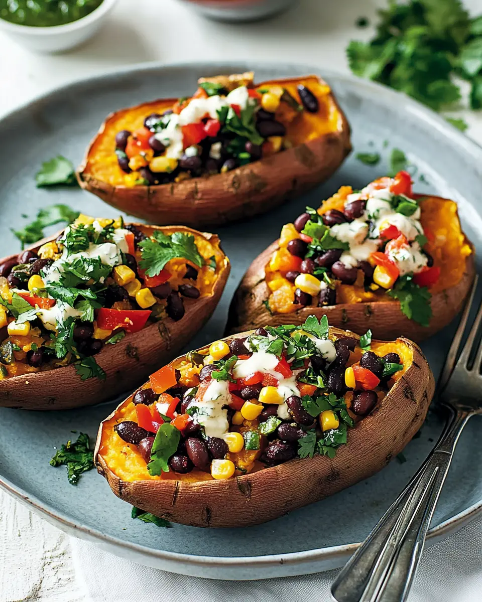 Gefüllte Süßkartoffeln mit Veggie-Füllung First Image