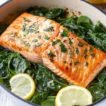 Einfacher Ofen Lachs auf Spinat First Image