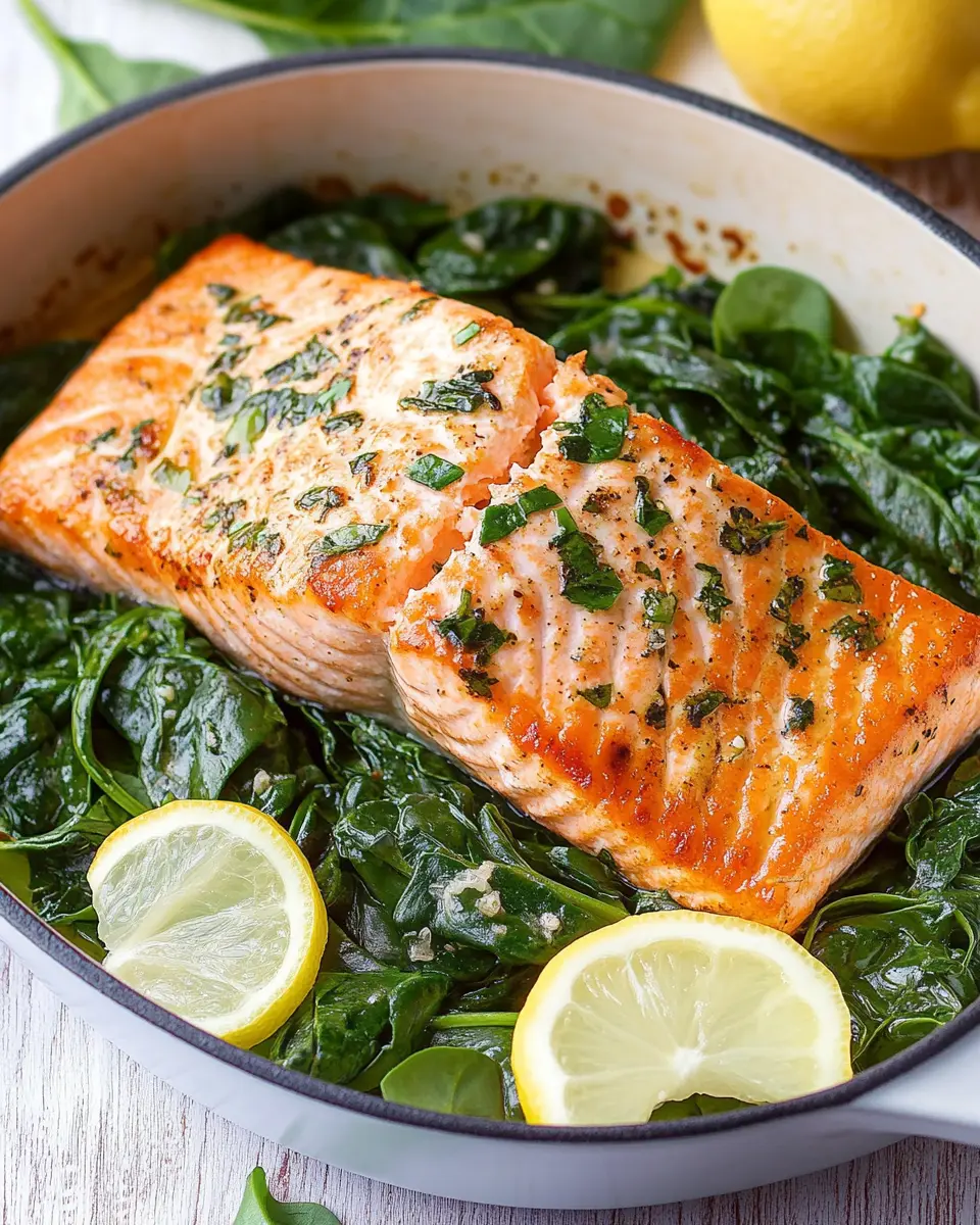 Einfacher Ofen Lachs auf Spinat First Image