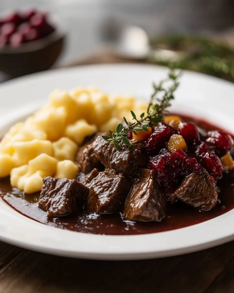 Hirschragout mit Preiselbeeren: Aromatic Comfort with Spätzle 7