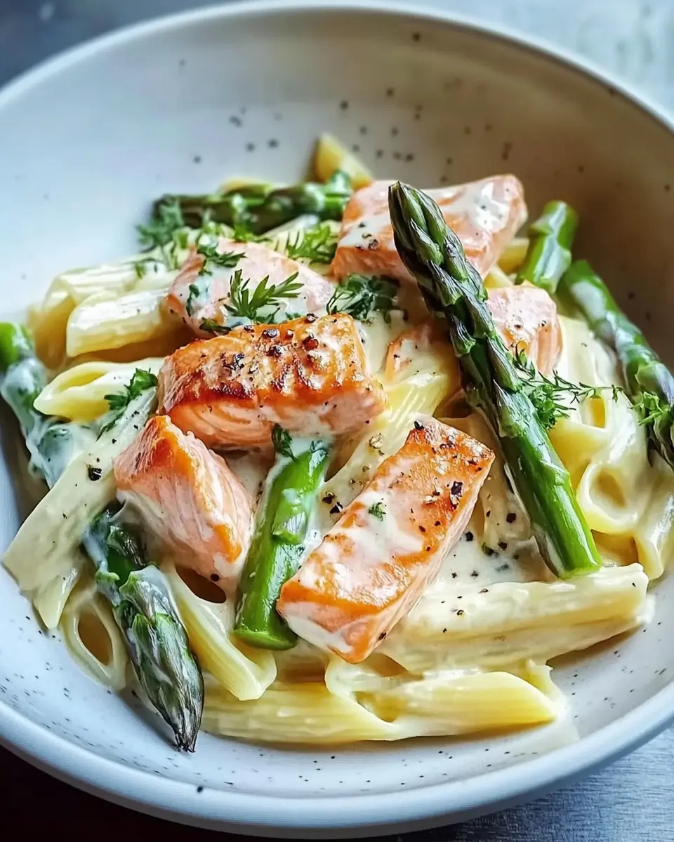 Pasta mit Spargel und Lachs: Cremig, Schnell & Verführerisch! 5 wui7dd3m6dnfckyqj25c