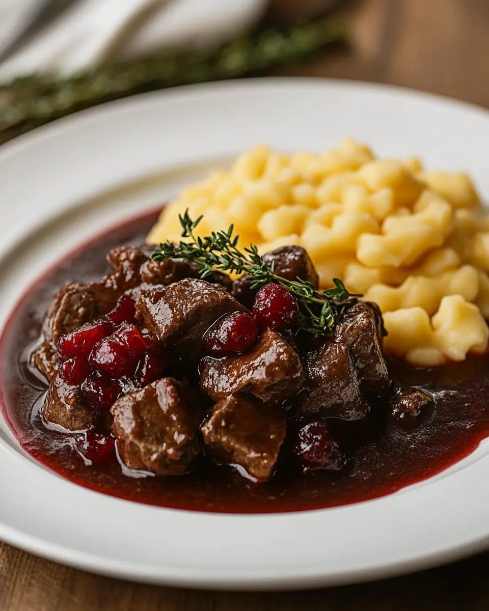 Hirschragout mit Preiselbeeren: Aromatic Comfort with Spätzle 6